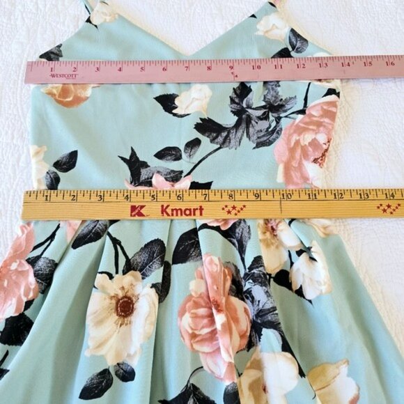 Monteau Women's Mini Dress Size Small Blue Green Floral Fit & Flare Sleeveless - Picture 10 of 12